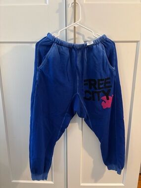 freecity Royal Blue Sweatpants with Pink Logo Accent